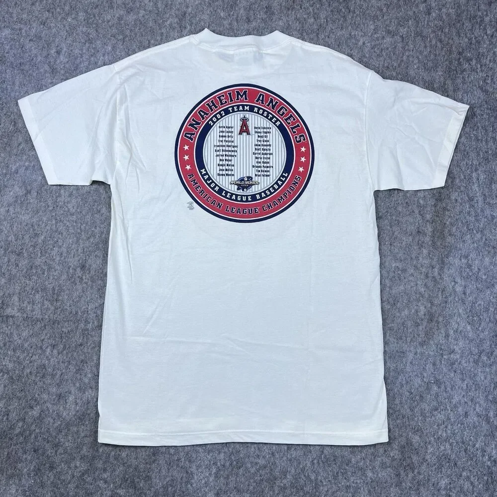 Vtg Anaheim Angels World Series 2002 Men's T-Shirt White Short Sleeve Size L